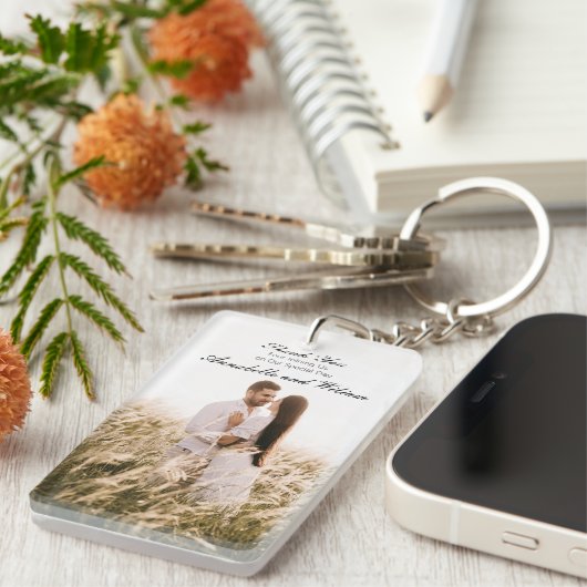 Eenvoudige dank u bruiloft gunst foto van paar sle sleutelhanger (Voorkant Rechts)