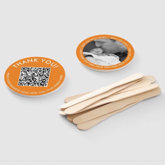 Eenvoudige dank u Oranje website Scan QR Code Foto Handwaaier (Niet-gemonteerd)