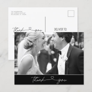 Eenvoudige Dankjewel Hart Script Foto Bruiloft Briefkaart