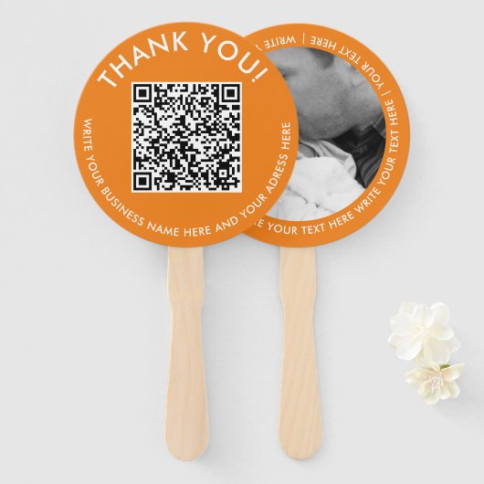 Eenvoudige Dankjewel Oranje Website Scan QR Code F Handwaaier (Voorkant en achterkant)