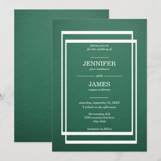 Eenvoudige Dark Emerald Rectangle Huwelijksuitnodi Kaart (Voorkant / Achterkant)