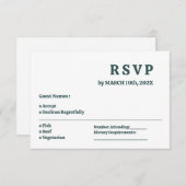 Eenvoudige Dark Slate Grey Minimal Wedding RSVP Ka (Voorkant / Achterkant)