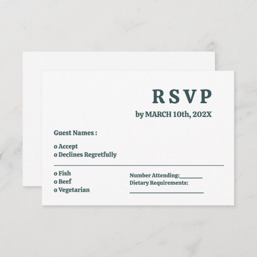 Eenvoudige Dark Slate Grey Minimal Wedding RSVP Ka (Voorkant / Achterkant)