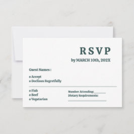 Eenvoudige Dark Slate Grey Minimal Wedding RSVP Ka