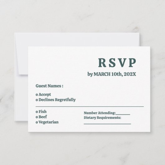 Eenvoudige Dark Slate Grey Minimal Wedding RSVP Ka Kaartje (Voorkant)