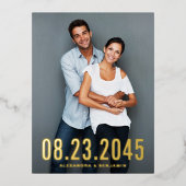 Eenvoudige datumtypografie Sla de datum-foto op Folie Uitnodiging Briefkaart (Voorkant)