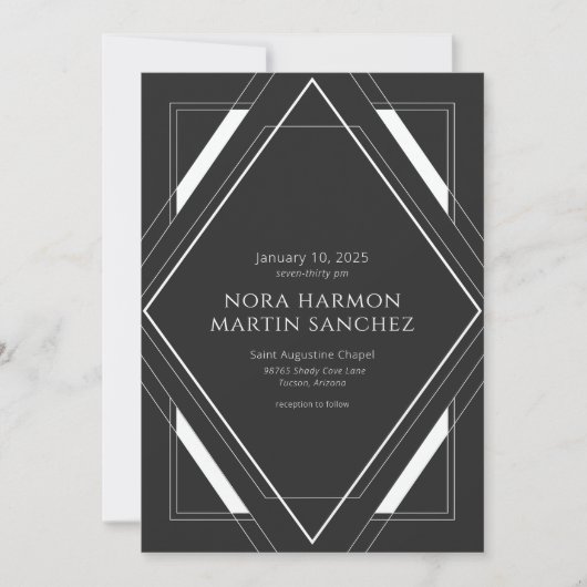 Eenvoudige Deco Black White Uitnodiging (Voorkant)