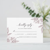 Eenvoudige Delicate Bloemen Bruiloft Mauve RSVP Kaartje (Staand voorkant)