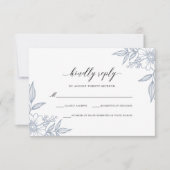 Eenvoudige delicate bloemenbruiloft blauw RSVP kaartje (Voorkant)