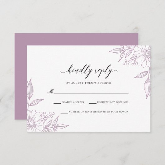 Eenvoudige delicate bloemenbruiloft lavendel RSVP kaartje (Voorkant / Achterkant)