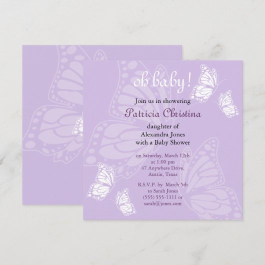 Eenvoudige Delicate Butterfly Paars Baby shower Pa Kaart (Voorkant / Achterkant)