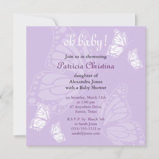 Eenvoudige Delicate Butterfly Paars Baby shower Pa Kaart (Voorkant)
