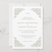 Eenvoudige Delicate Floral QR code Sage Green Wedd Kaart (Voorkant)