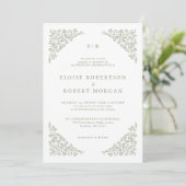 Eenvoudige Delicate Floral QR code Sage Green Wedd Kaart (Staand voorkant)