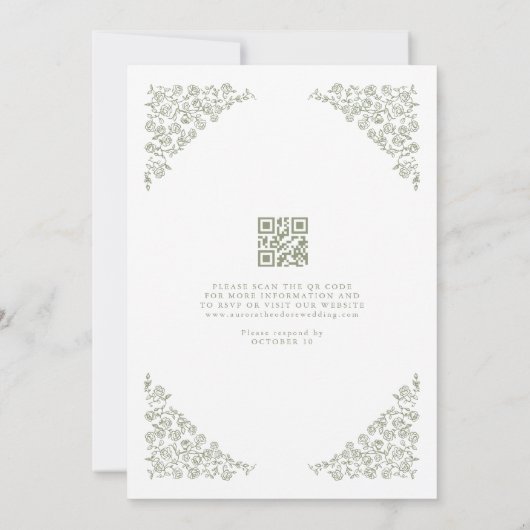 Eenvoudige Delicate Floral QR code Sage Green Wedd Kaart (Achterkant)