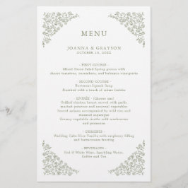 Eenvoudige Delicate Floral Sage Green Wedding Menu