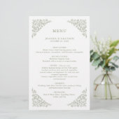 Eenvoudige Delicate Floral Sage Green Wedding Menu (Staand voorkant)