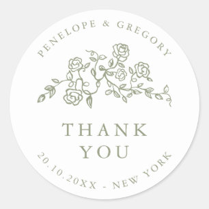 Eenvoudige Delicate Floral Sage Wedding bedankt Ronde Sticker