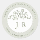 Eenvoudige Delicate Floral Tijdloze bruiloft Dank  Ronde Sticker (Voorkant)