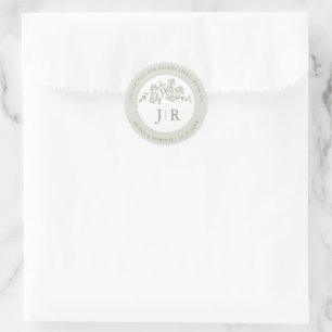 Eenvoudige Delicate Floral Tijdloze bruiloft Dank Ronde Sticker