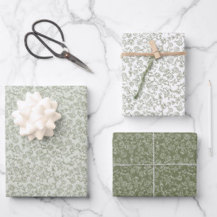 Eenvoudige Delicate Floral Tijdloze Salie Groene b Inpakpapier Vel