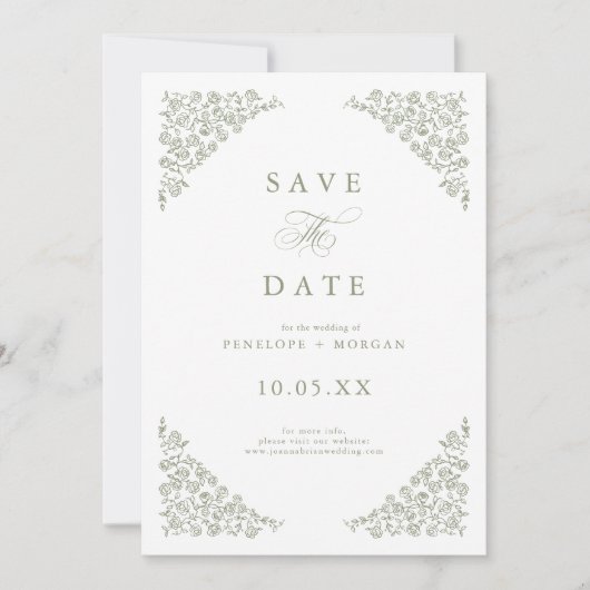 Eenvoudige Delicate Floral Tijdloze Salie Groene b Save The Date (Voorkant)