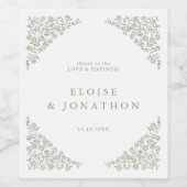 Eenvoudige Delicate Floral Tijdloze Salie Groene b Wijn Etiket (Enkel label)