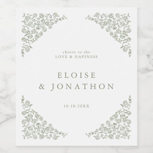 Eenvoudige Delicate Floral Tijdloze Salie Groene b Wijn Etiket (Enkel label)