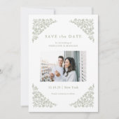 Eenvoudige Delicate Floral Tijdloze Wijze Groene F Save The Date (Voorkant)