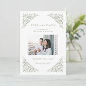 Eenvoudige Delicate Floral Tijdloze Wijze Groene F Save The Date (Staand voorkant)