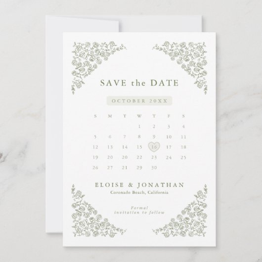 Eenvoudige Delicate Floral Tijdloze Wijze Groene F Save The Date (Voorkant)