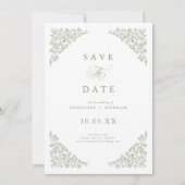 Eenvoudige Delicate Floral Tijdloze Wijze Groene F Save The Date (Voorkant)