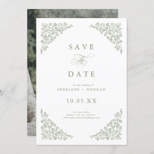Eenvoudige Delicate Floral Tijdloze Wijze Groene F Save The Date