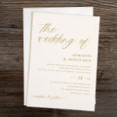 Eenvoudige Delicate Goud en Ivoor Script Bruiloft Kaart