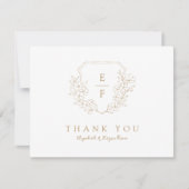 Eenvoudige Delicate Gouden Kersenbloesem Monogram  Bedankkaart (Voorkant)