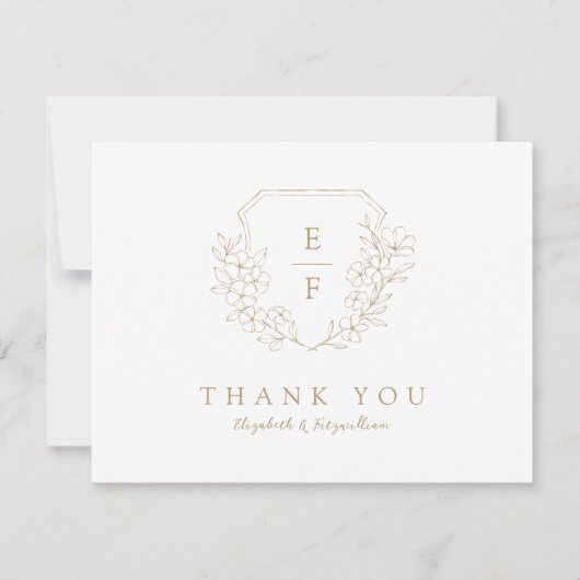 Eenvoudige Delicate Gouden Kersenbloesem Monogram  Bedankkaart (Voorkant)