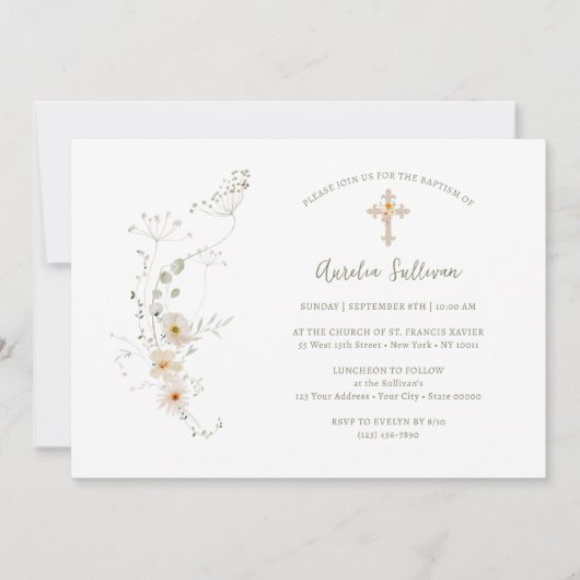 Eenvoudige delicate Wildbloemen Boeket Doop Kaart (Voorkant)