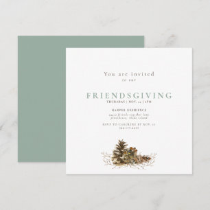 Eenvoudige dennenappel Sage Friendsgiving Uitnodig Kaart