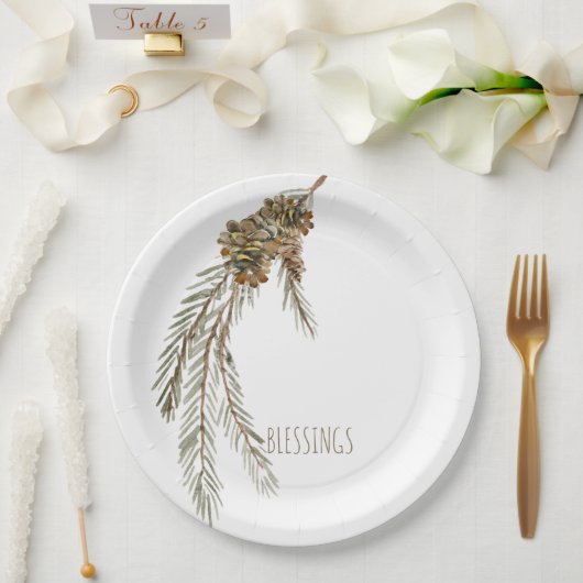 Eenvoudige dennenappels Zegeningen Thanksgiving Papieren Bordje (Huwelijk)