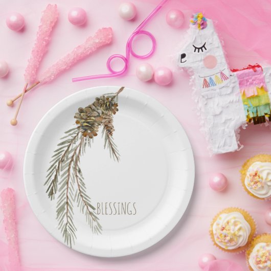 Eenvoudige dennenappels Zegeningen Thanksgiving Papieren Bordje (Feest)