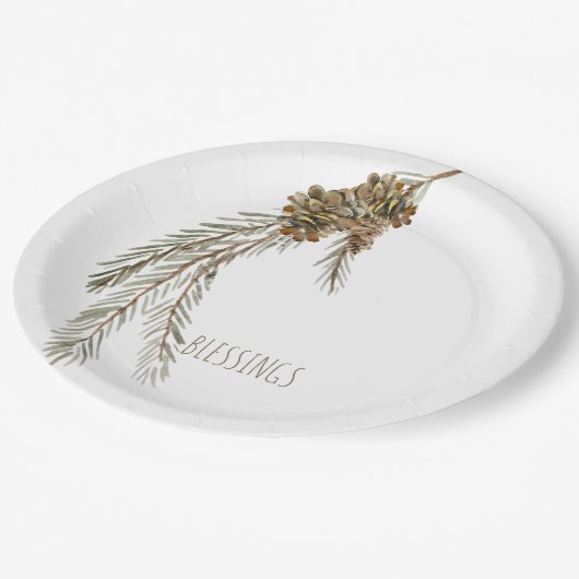 Eenvoudige dennenappels Zegeningen Thanksgiving Papieren Bordje (Gekanteld)