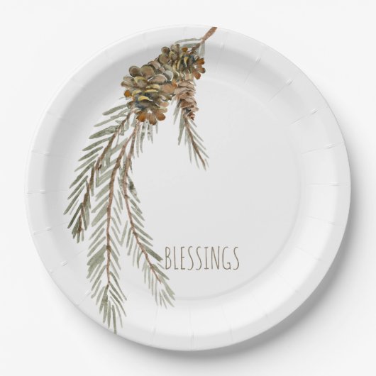 Eenvoudige dennenappels Zegeningen Thanksgiving Papieren Bordje (Voorkant)