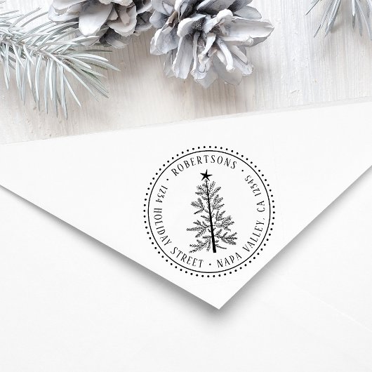 Eenvoudige dennenboom retouradres rond zelfinktende stempel