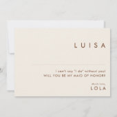 Eenvoudige Desert White Maid of Honor proposal car Kaart (Achterkant)