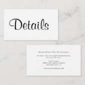 Eenvoudige details over een minimalistische bruilo informatiekaartje (Voorkant / Achterkant)