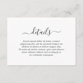 Eenvoudige details over elegant zwart-wit huwelijk informatiekaartje