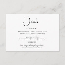 Eenvoudige details over elegant zwart-wit huwelijk informatiekaartje