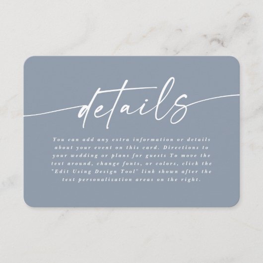 Eenvoudige details over het blauwe huwelijk in de  informatiekaartje (Voorkant)