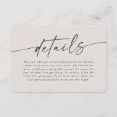 Eenvoudige details over het buitenwitte Ivory Wedd Informatiekaartje (Voorkant)