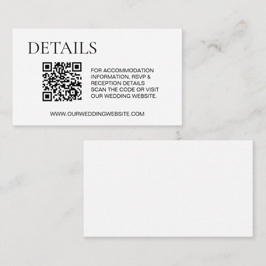 Eenvoudige details — RSVP QR-code Website Informatiekaartje (Voorkant / Achterkant)